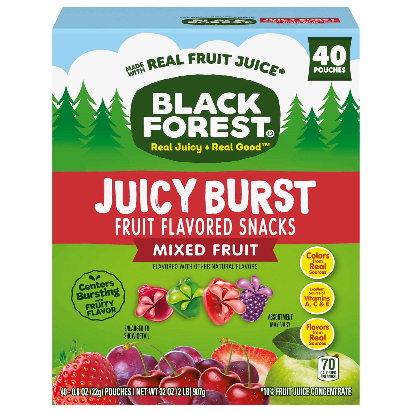 Black Forest Juicy Burst Fruit Flavored Snacks, Mixed Fruit, 0.8 oz, 40 Count