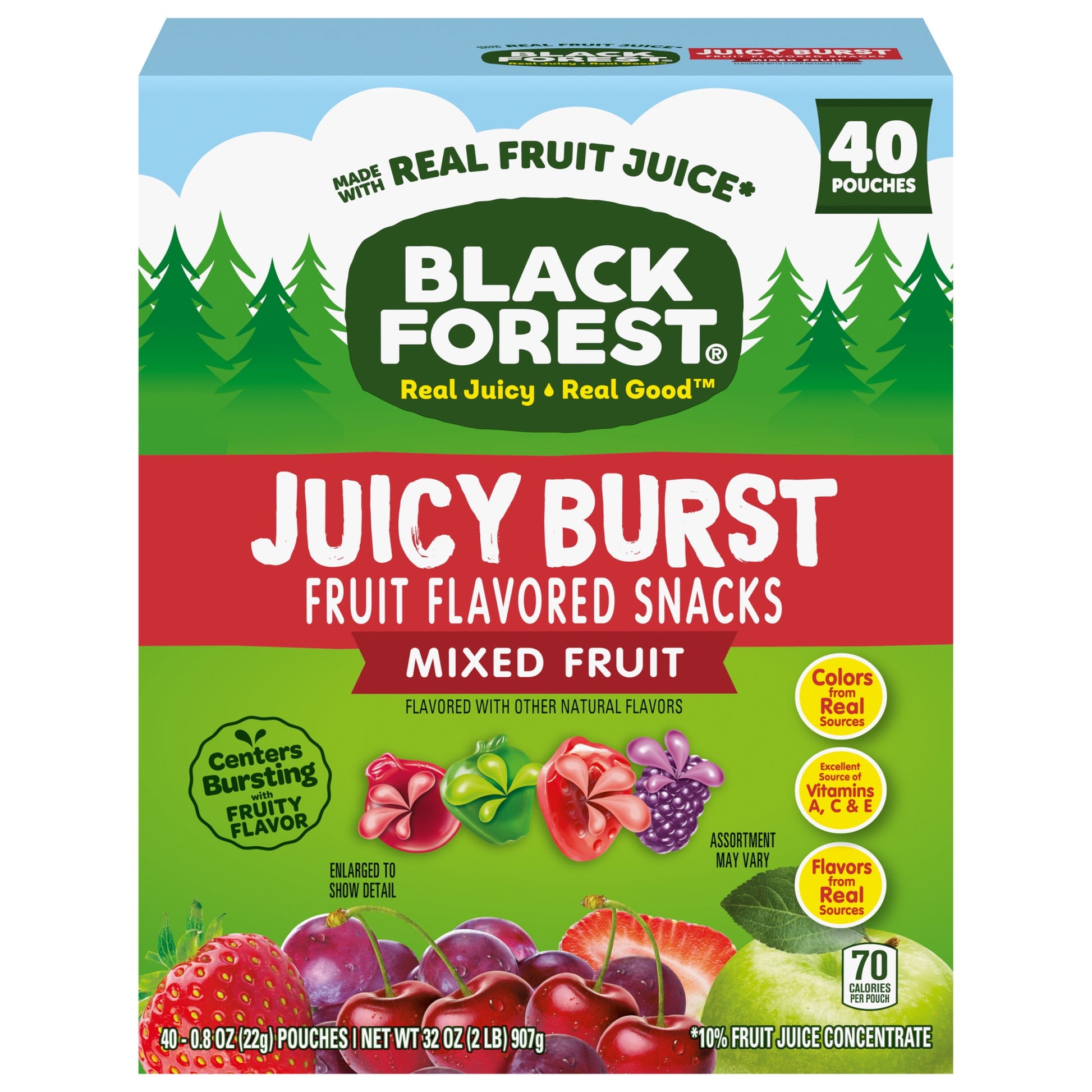 Black Forest Juicy Burst Fruit Flavored Snacks, Mixed Fruit, 0.8 oz, 40 Count
