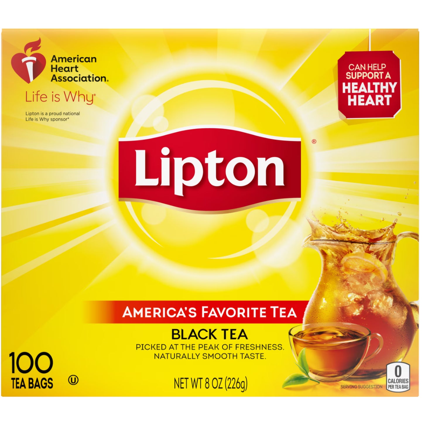 Lipton Black Tea Bags 100% Natural Tea 100 ct (Pack of 2) Total 200 Tea Bags