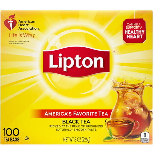 Lipton Black Tea Bags 100% Natural Tea 100 ct (Pack of 2) Total 200 Tea Bags