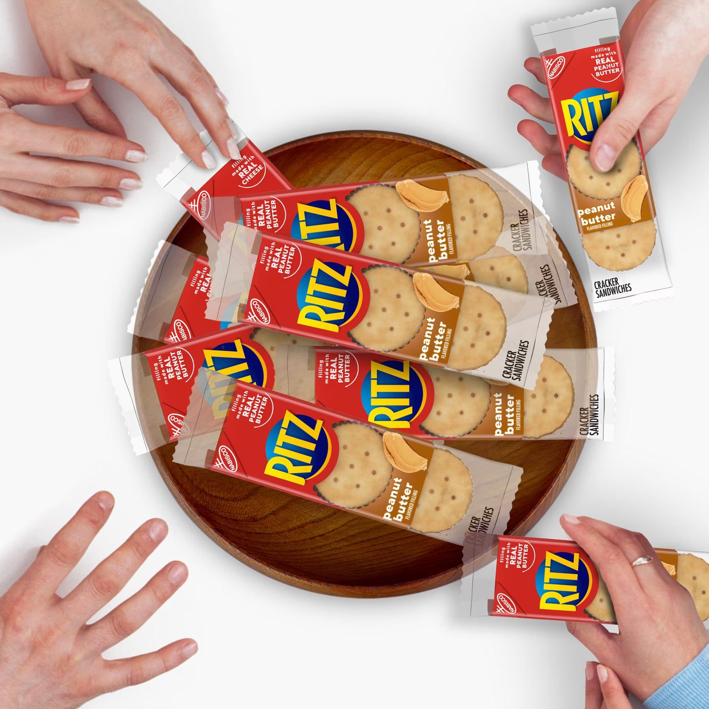(3 pack) RITZ Peanut Butter Sandwich Crackers, Lunch Snacks, 8 Snack Packs (6 Crackers Per Pack)