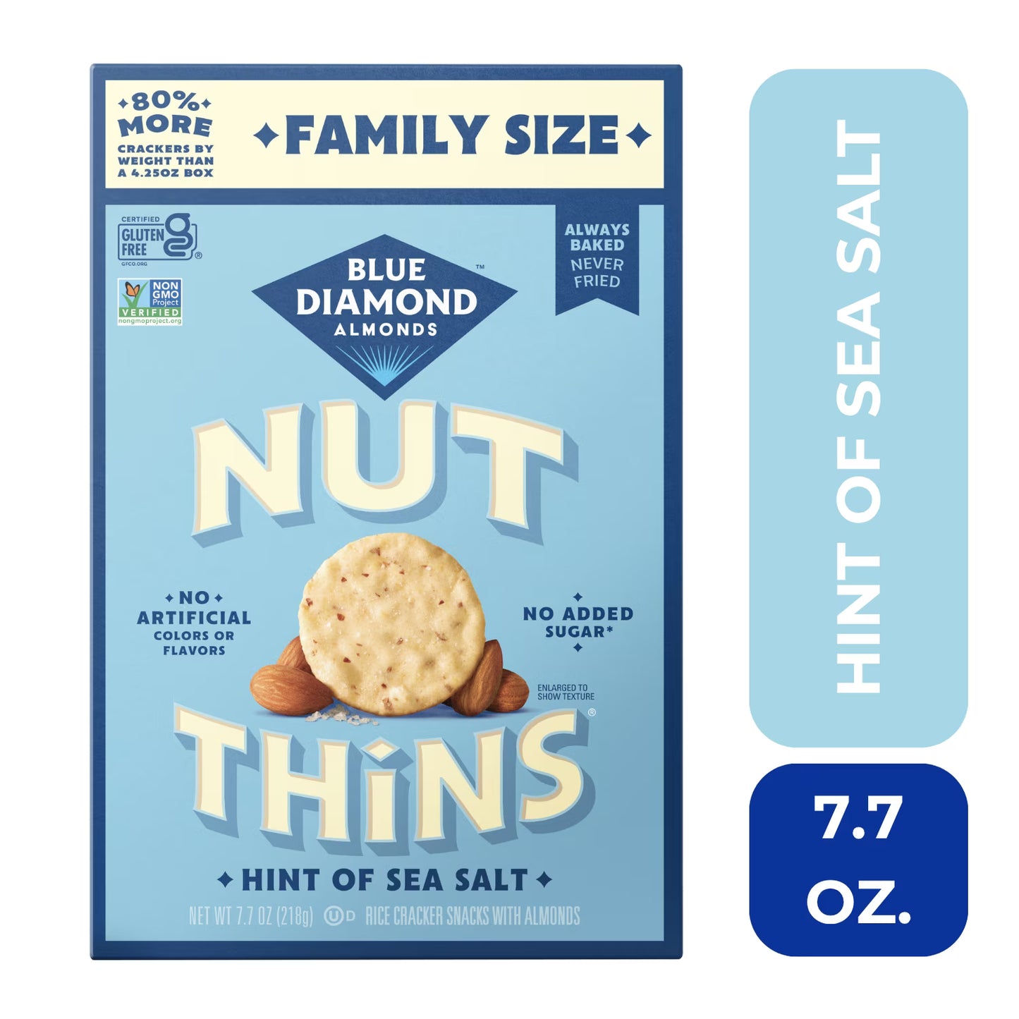 Blue Diamond Almond Nut-Thins Crunchy Rice Crackers, Baked, 7.7 oz, Shelf Stable, Gluten Free, Cardboard Box