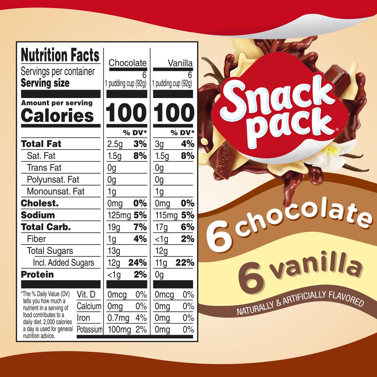 (4 pack) Snack Pack Chocolate Pudding and Vanilla Pudding, Lunchbox Snacks, 3.25 oz Pudding Cups, 12 Count Family Pack