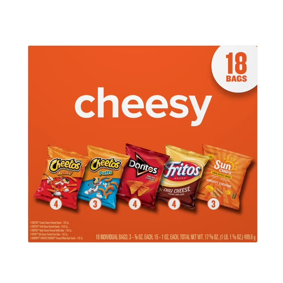 Frito-Lay Cheesy Snack Chips Variety pack, 18 Count Multipack Box( pack of 2)