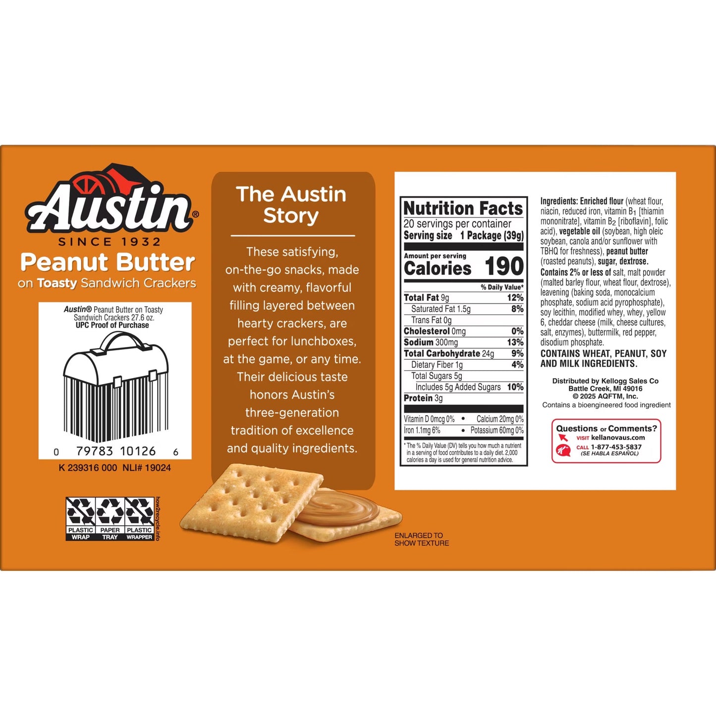Hero image 5 of (6 pack) Austin Peanut Butter On Toasty Sandwich Crackers, Lunch Snacks, 20 Count, 5 of 10     Best seller Austin (6 pack) Austin Peanut Butter On Toasty Sandwich Crackers, Lunch Snacks, 20 Count