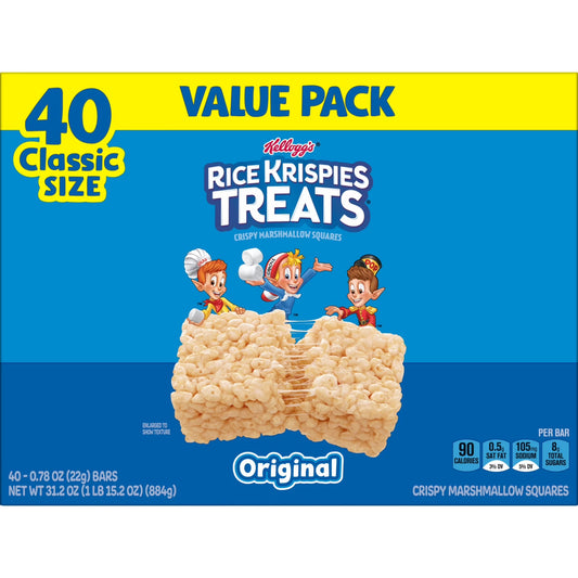 Rice Krispies Treats Original Chewy Crispy Marshmallow Squares, Snacks Value Pack, 31.2 oz, 40 Count