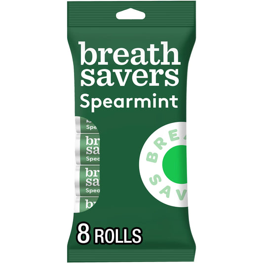 (3 pack) Breath Savers Spearmint Flavored Sugar Free Breath Mints, Rolls 0.75 oz, 8 Count