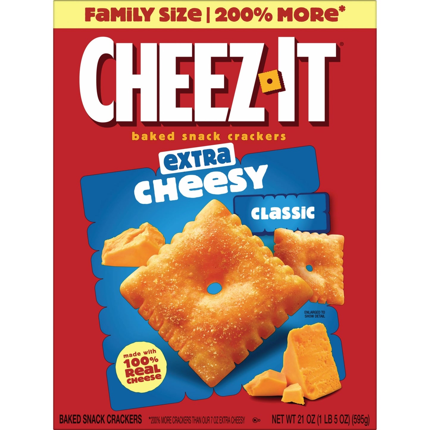 Cheez-It Cheese Crackers, Baked Snack Crackers, Lunch Snacks, Family Size, Extra Cheesy, 21oz Box (1 Box)