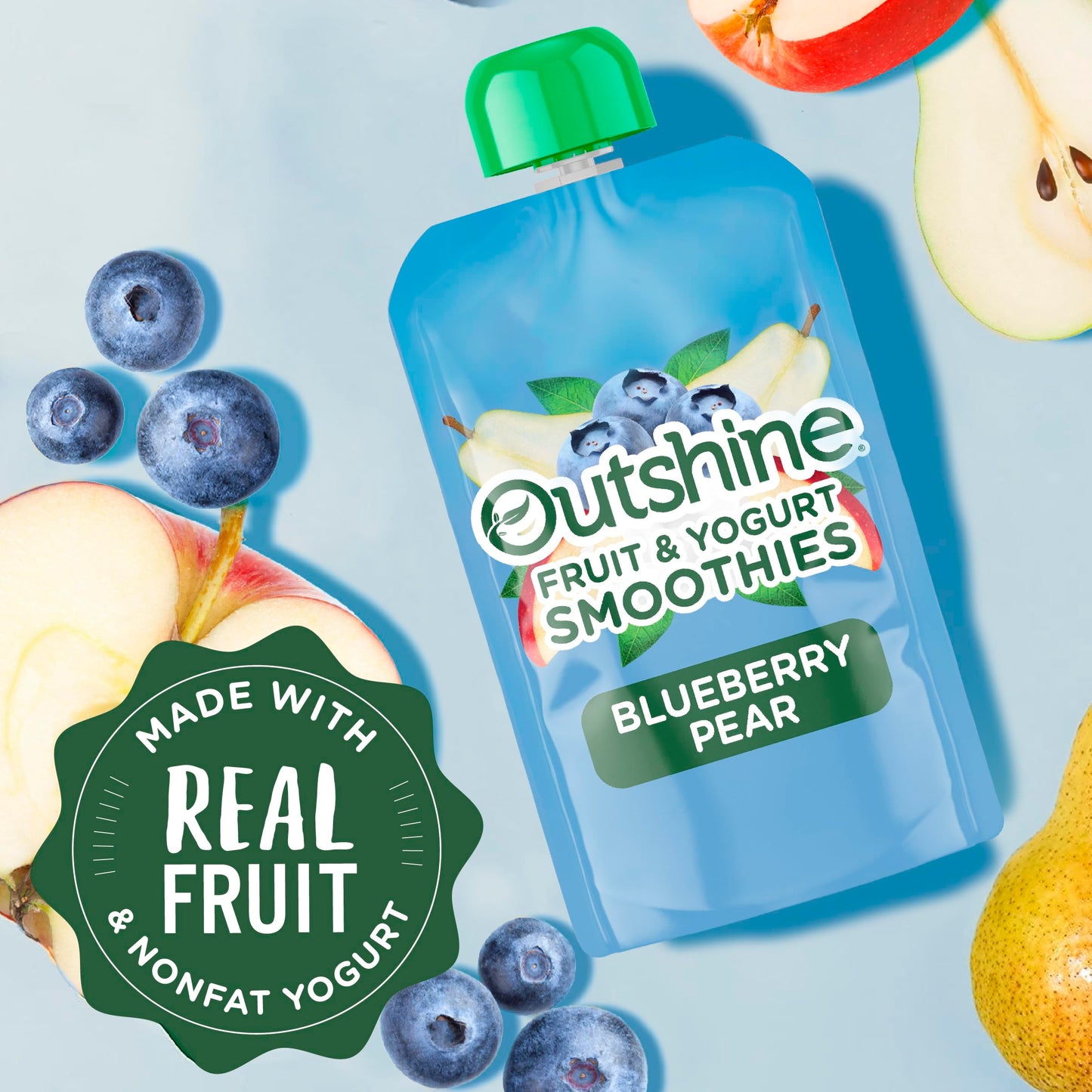 Outshine Fruit and Yogurt On the Go Smoothie Snacks, Blueberry Pear and Peach Raspberry Variety Pack, 3.5 oz Pouches (10 Pack)