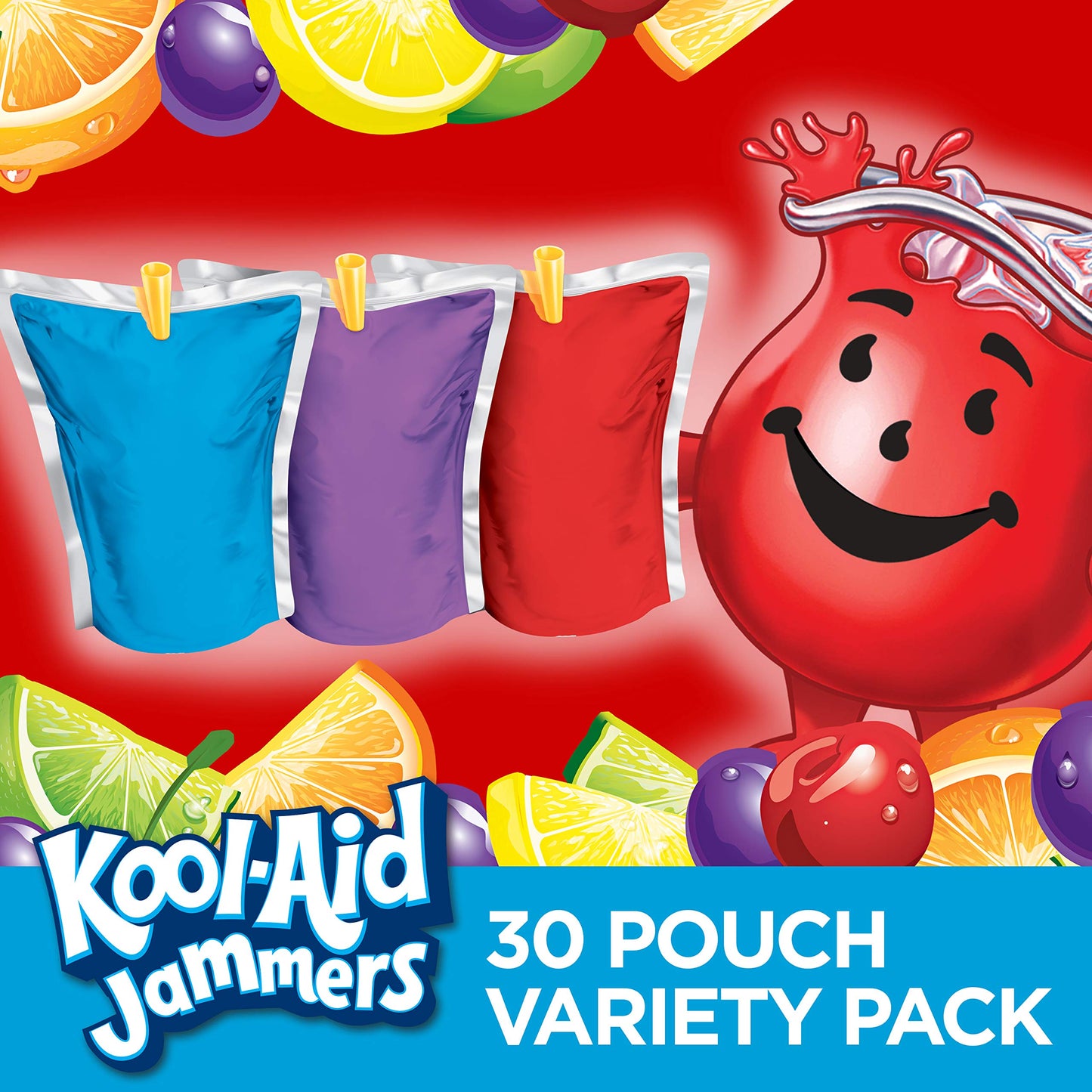 Kool-Aid Jammers Tropical Punch, Grape & Cherry Flavored 0% Juice Drink Variety Pack, 30 ct Box, 6 fl oz Pouches (Pack of 6)