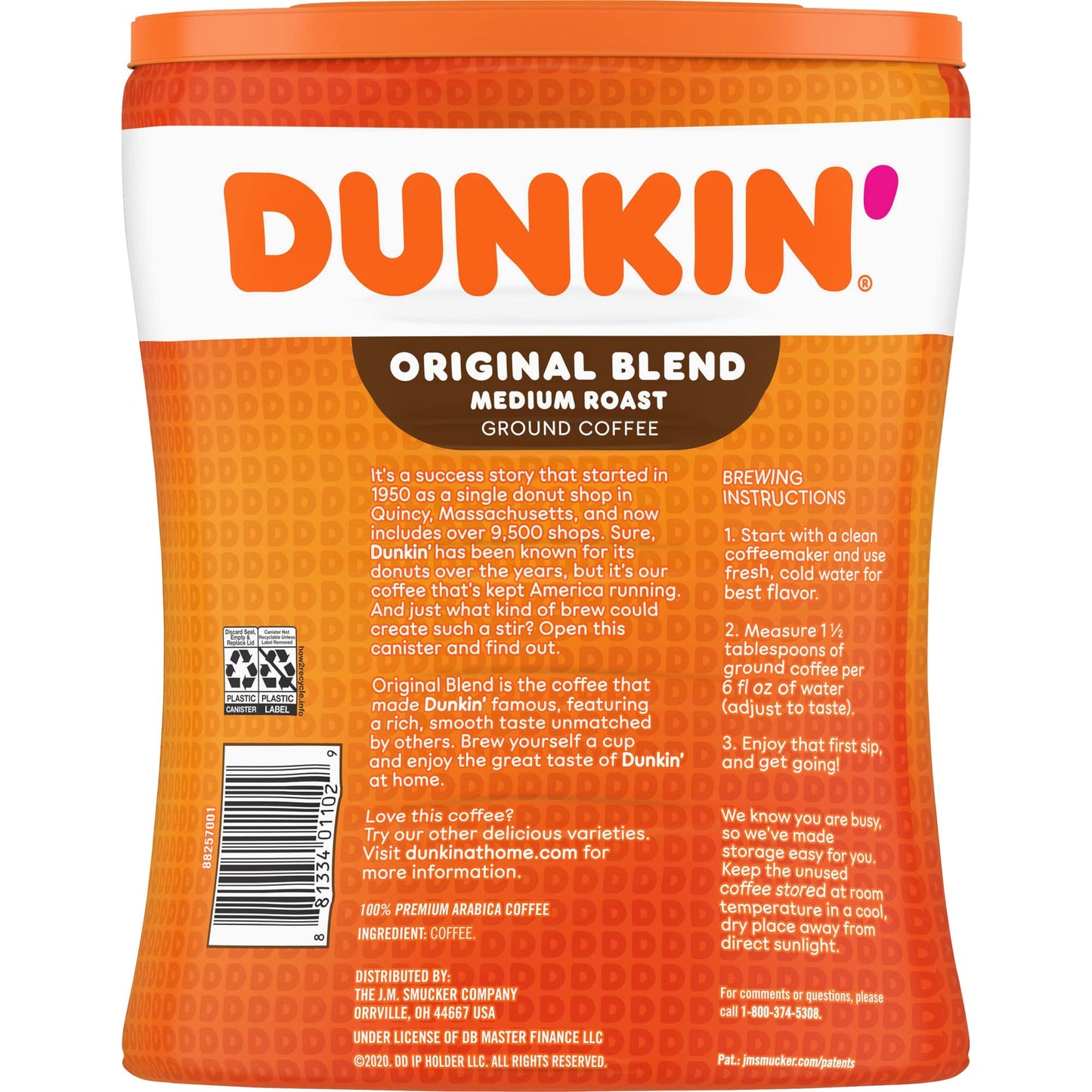 Dunkin’ Original Blend Medium Roast Ground Coffee, 30 Oz. Canister