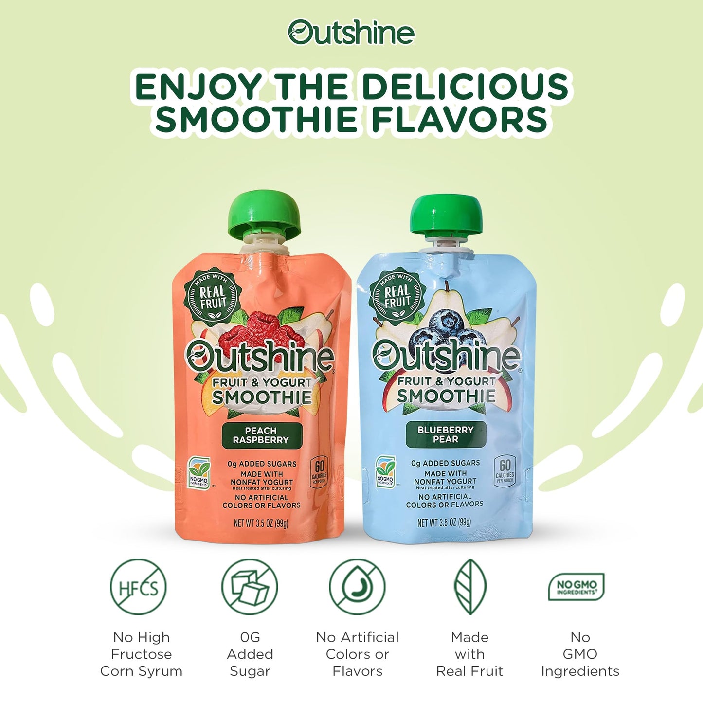 Outshine Fruit and Yogurt On the Go Smoothie Snacks, Blueberry Pear and Peach Raspberry Variety Pack, 3.5 oz Pouches (10 Pack)