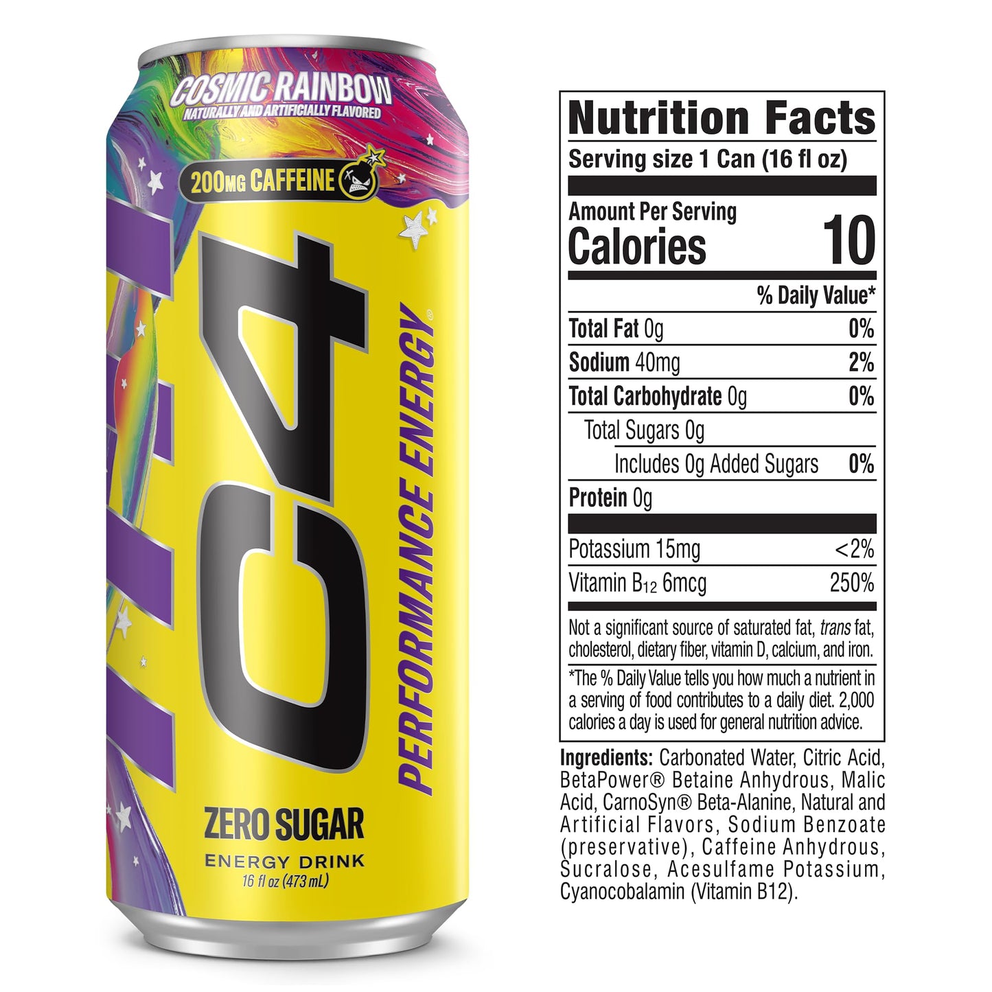 C4 Performance Energy Drink with Zero Sugar, 200mg Caffeine, 16 Fl Oz 12pk
