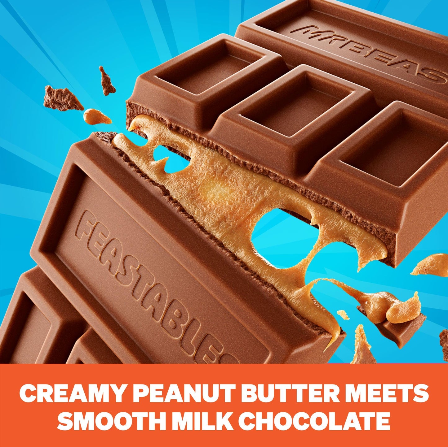 MrBeast Feastables Peanut Butter Milk Chocolate Bar, King Size, 10 Count