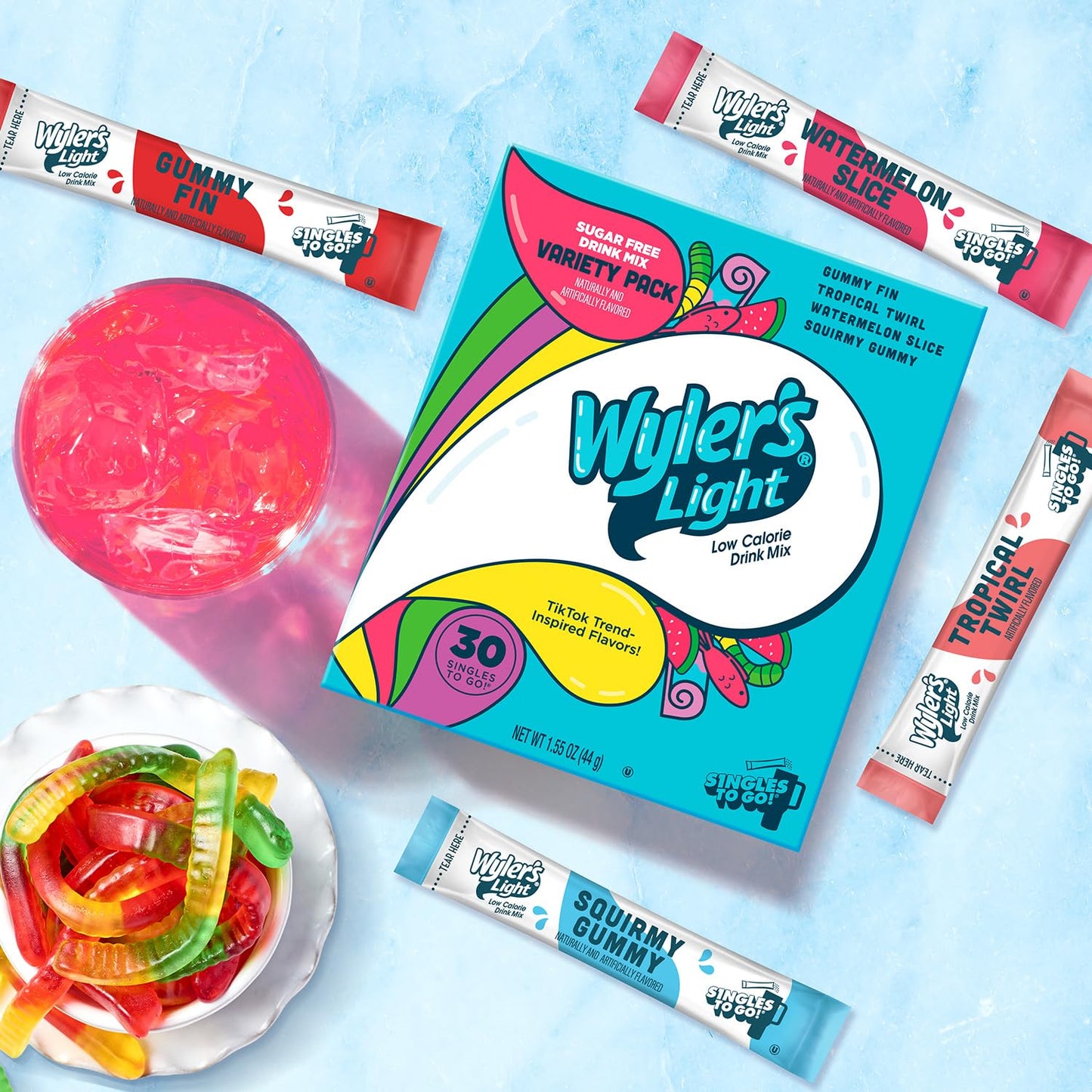 Wyler's Light Singles To Go Drink Mix, Gummy Candy Variety Pack, 30 Packets