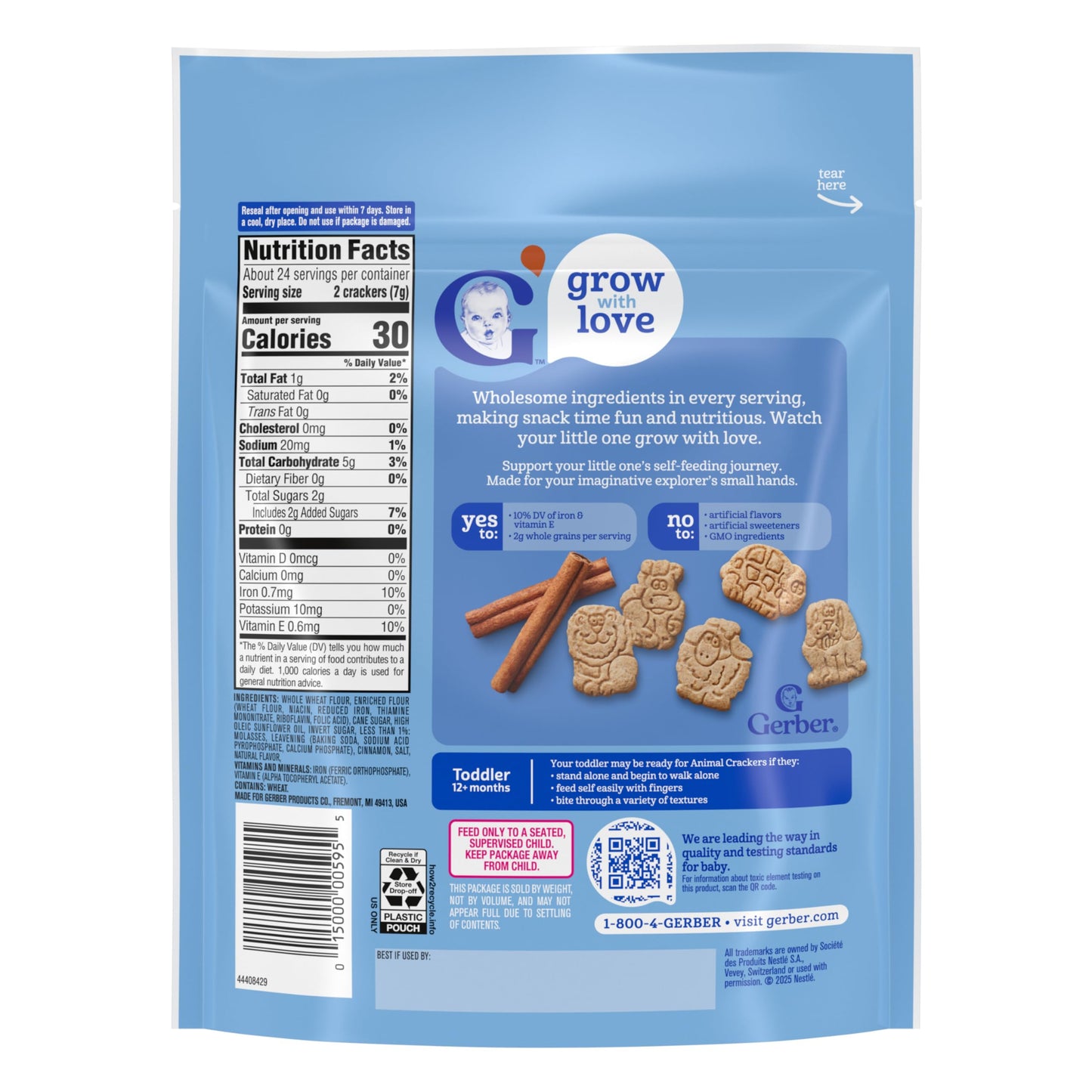 Gerber Toddler Cinnamon Graham Animal Crackers, 6 Oz, 4 Pack