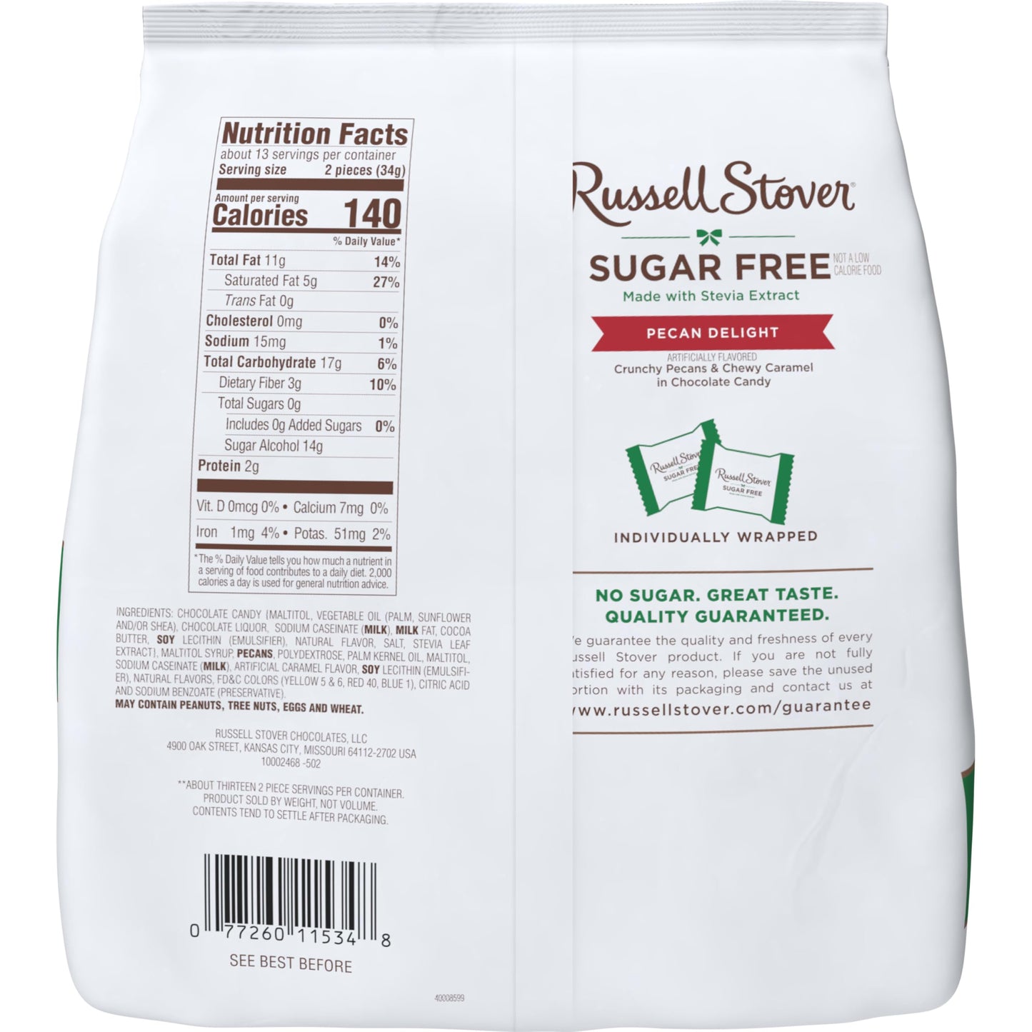 RUSSELL STOVER Sugar Free Pecan Delight Chocolate Candy, 15.5 oz. bag