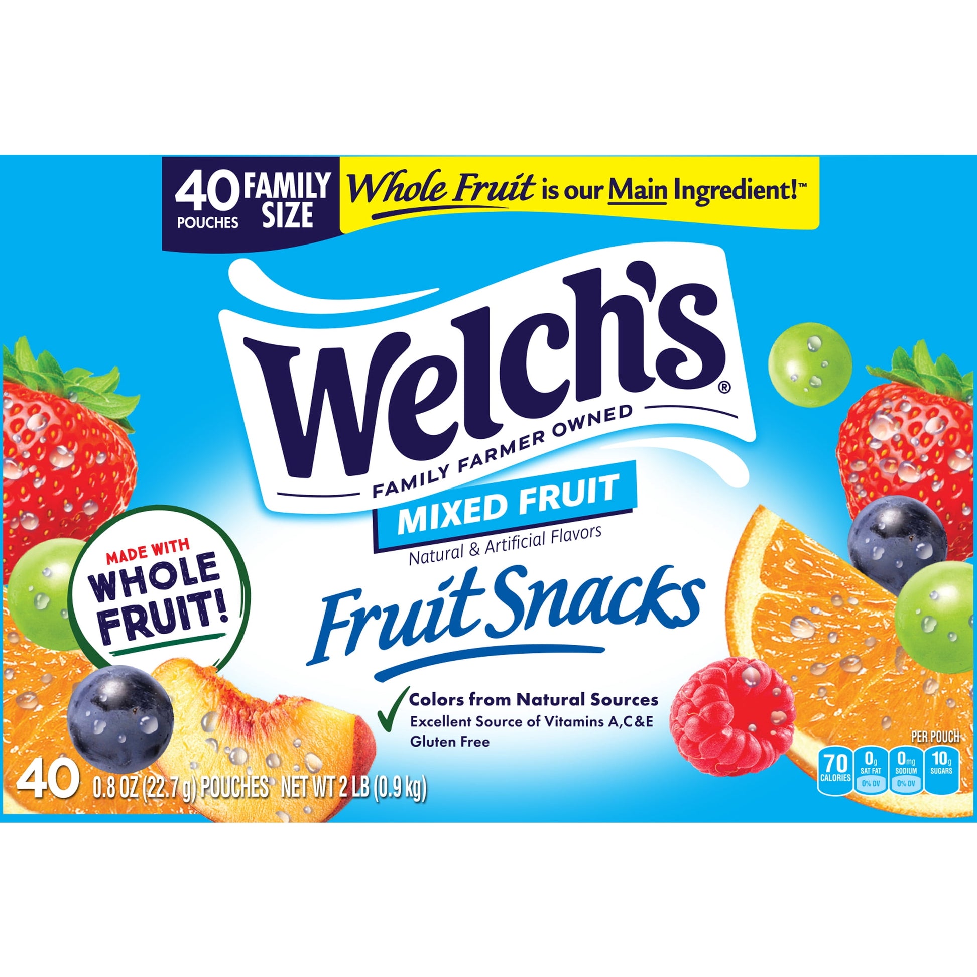 Welch's Fruit Snacks, Mixed Fruit, Soft Kids Snacks, 0.8 oz, 40 Count