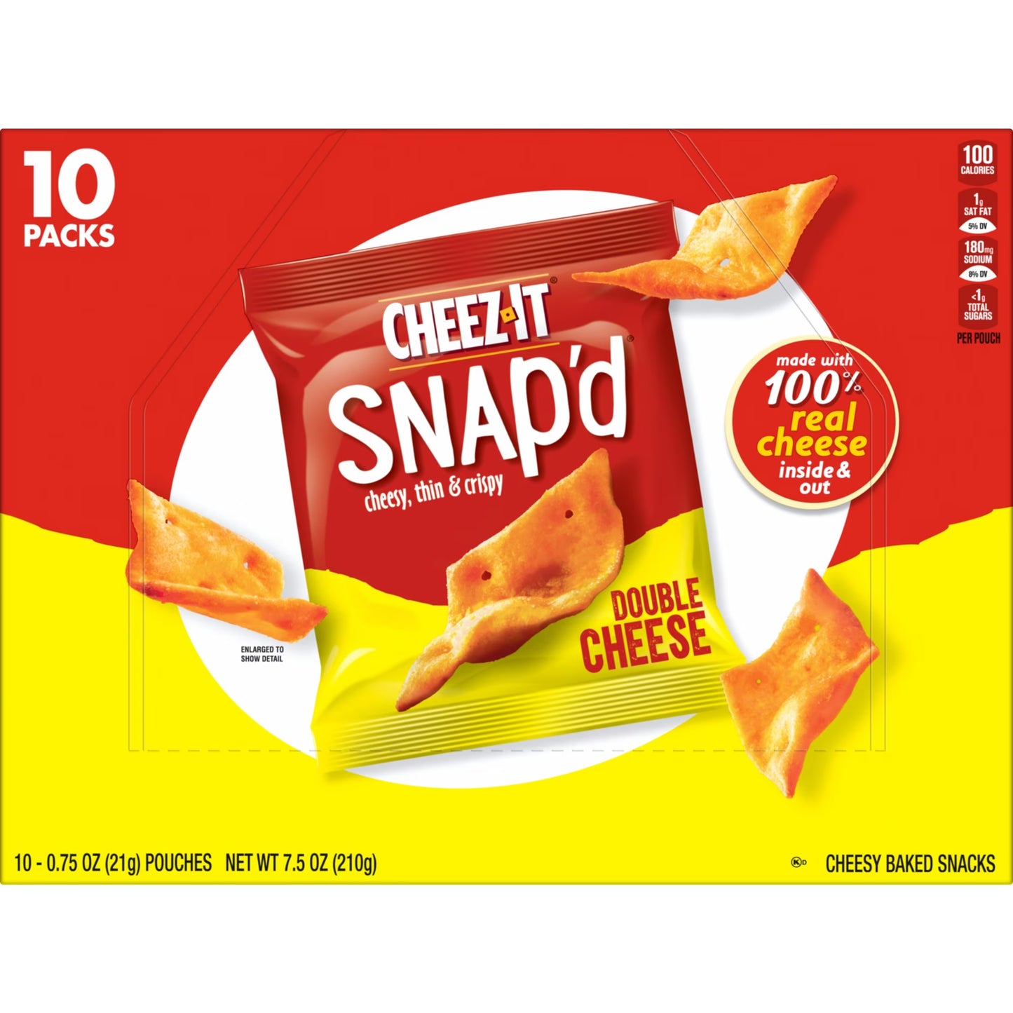 Cheez-It Snap'd Double Cheese Cheesy Baked Chips, Lunch Snacks, 10 Count