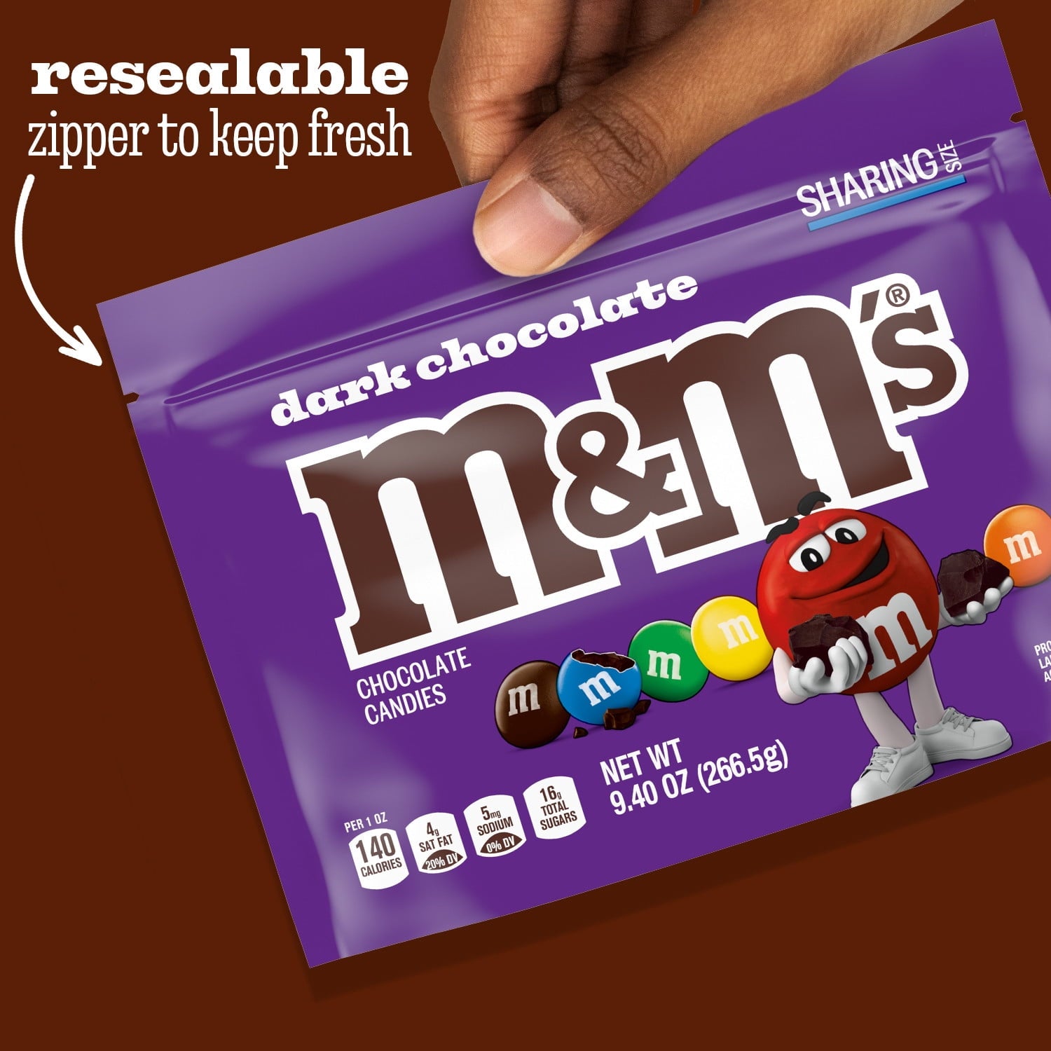 M&M'S 50% Cacao Dark Chocolate Candy, Family Size Resealable Bag - 18 oz