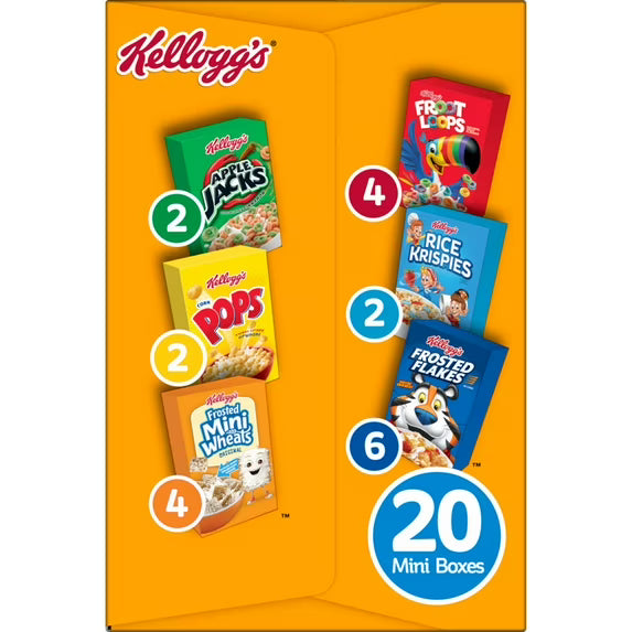 Kellogg's Assortment Pack Variety Pack Breakfast Cereal Box, 21.8 oz, 20 Count ( 2 pack)