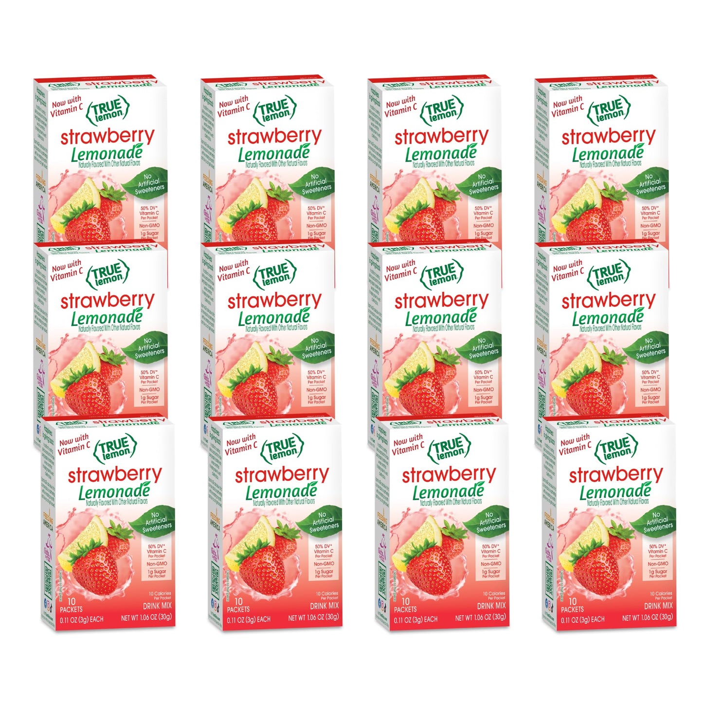 True Lemon Strawberry Lemonade Drink Mix, Made from Real Lemons, Low Calorie, Low Sugar, Lemonade Drink Mix, 10 Count, 1.06 oz (Pack of 12)