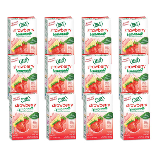 True Lemon Strawberry Lemonade Drink Mix, Made from Real Lemons, Low Calorie, Low Sugar, Lemonade Drink Mix, 10 Count, 1.06 oz (Pack of 12)