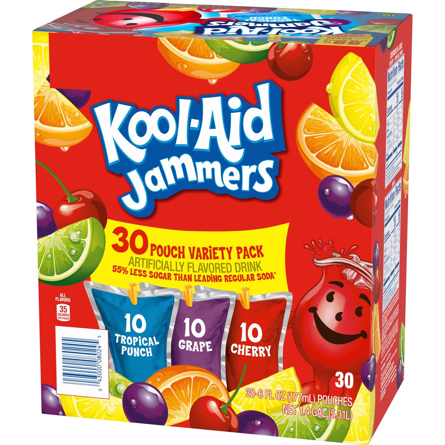Kool-Aid Jammers Tropical Punch, Grape & Cherry Flavored 0% Juice Drink Variety Pack, 30 ct Box, 6 fl oz Pouches (Pack of 6)