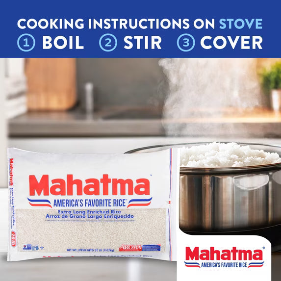 Mahatma Enriched Extra Long Grain White Rice, 20 lb Bag