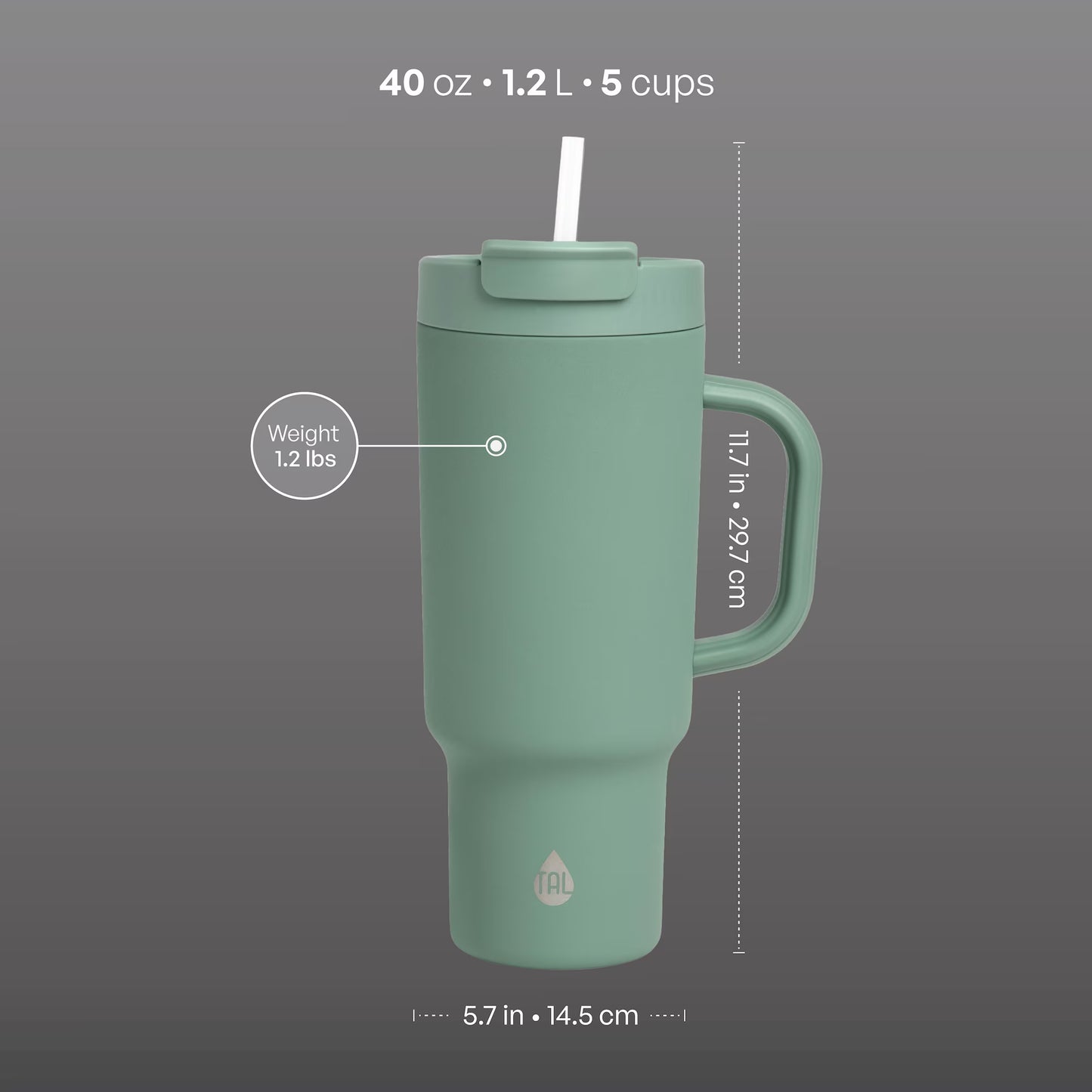 TAL 40oz Stainless Steel Hudson Tumbler with Straw, Sage