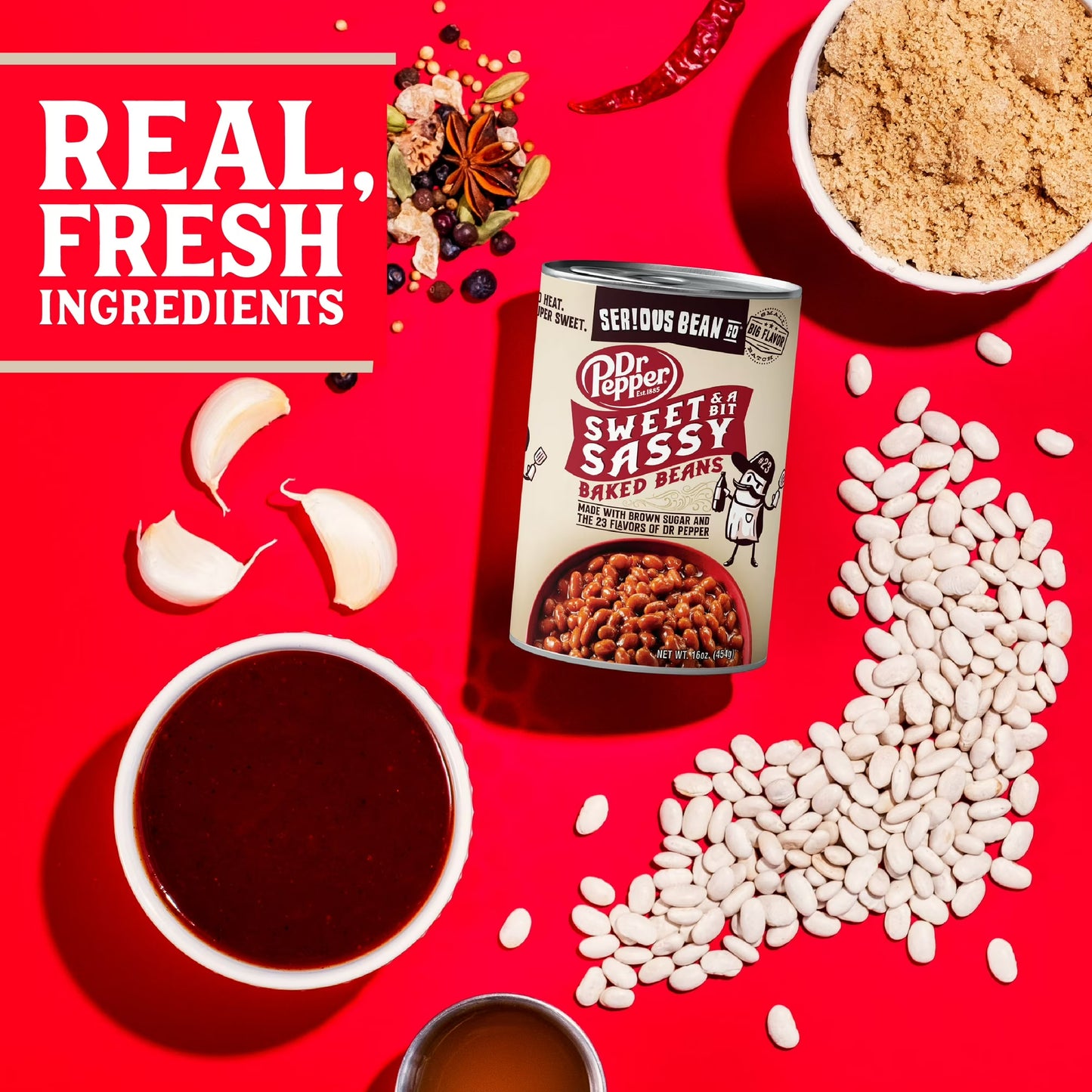 SERIOUS Bean Co Sweet and a Bit Sassy Dr Pepper Baked Beans, 4-pack of 16 Oz Cans
