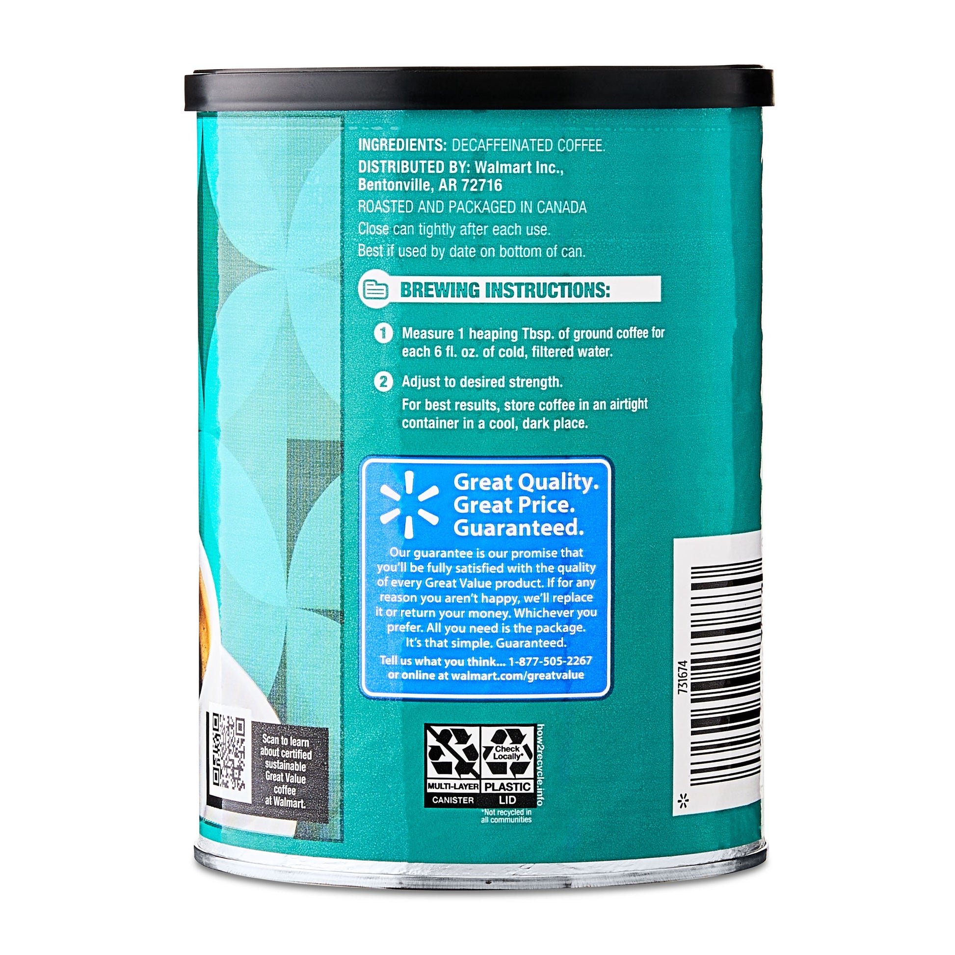 Great Value Decaf Classic Medium Roast Ground Coffee, 9.6 oz