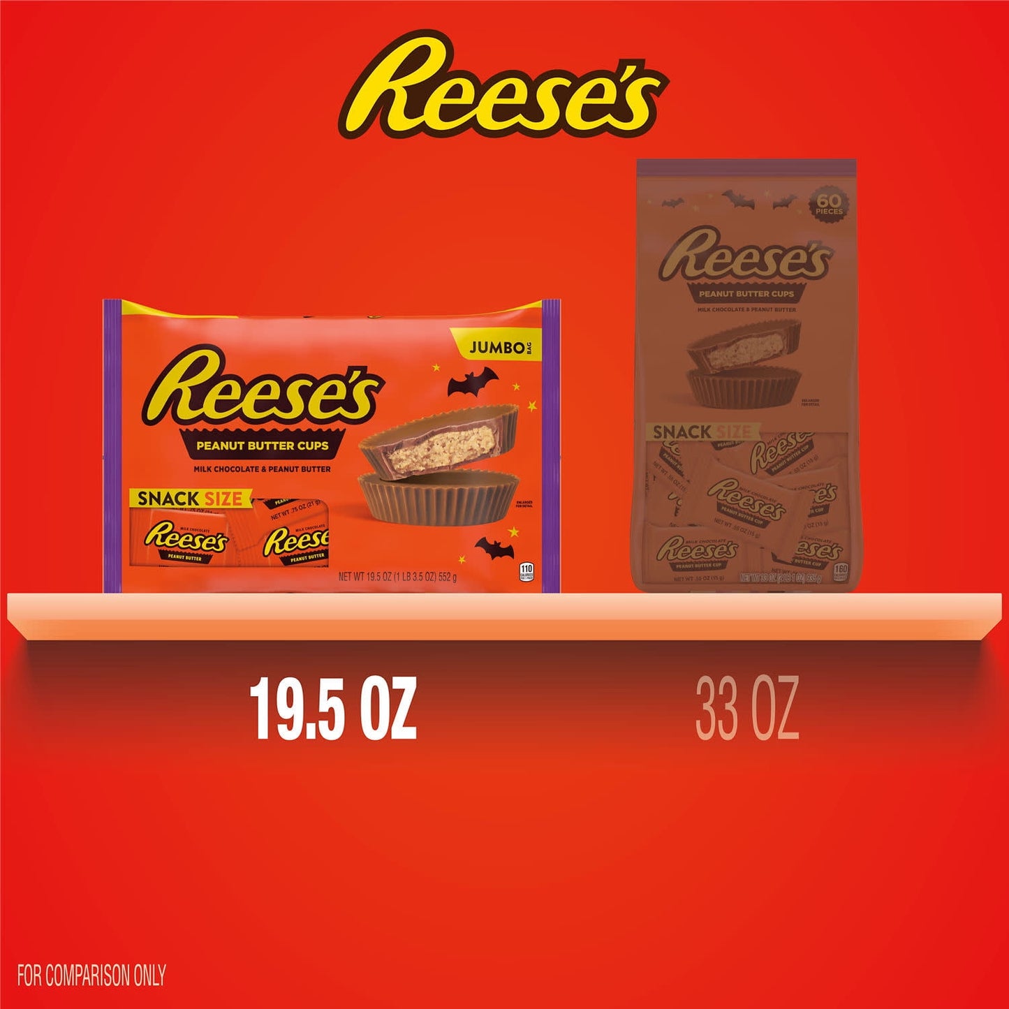 Reese's Milk Chocolate Snack Size Peanut Butter Cups, Halloween Candy Jumbo Bag, 19.5 oz