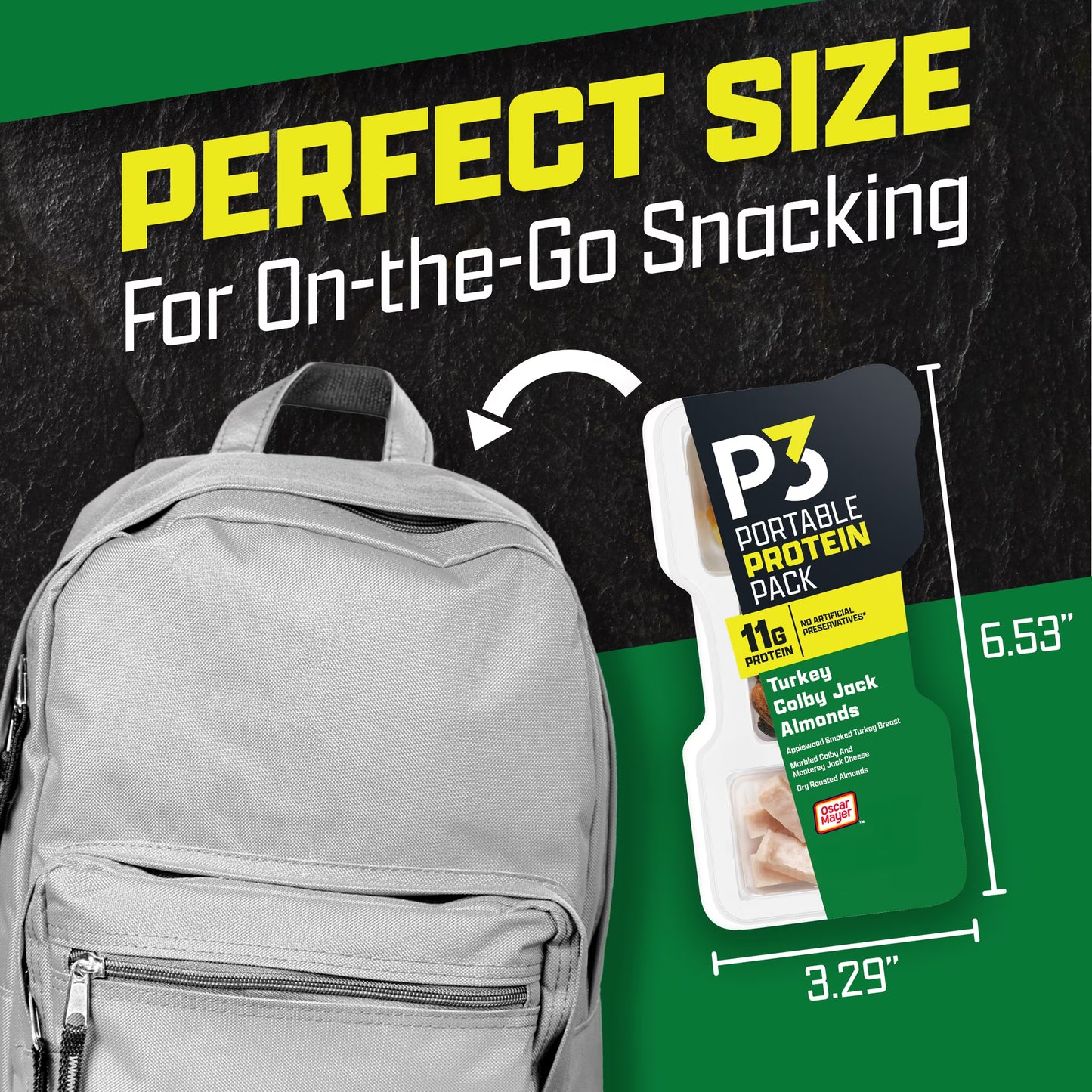 P3 Portable Protein Snack Pack with Turkey, Almonds & Colby Jack Cheese, 5 Count Box, 2 oz Trays
