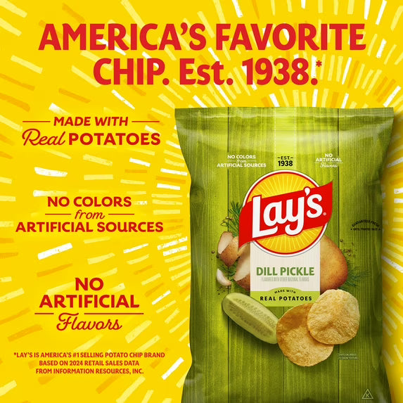 4 pack, Lay's Dill Pickle Potato Snack Chips, 7.75 oz Bag.