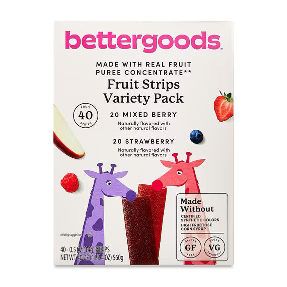 bettergoods Fruit Strips Variety Pack, Mixed Berry & Strawberry, 20 oz, 40 Count