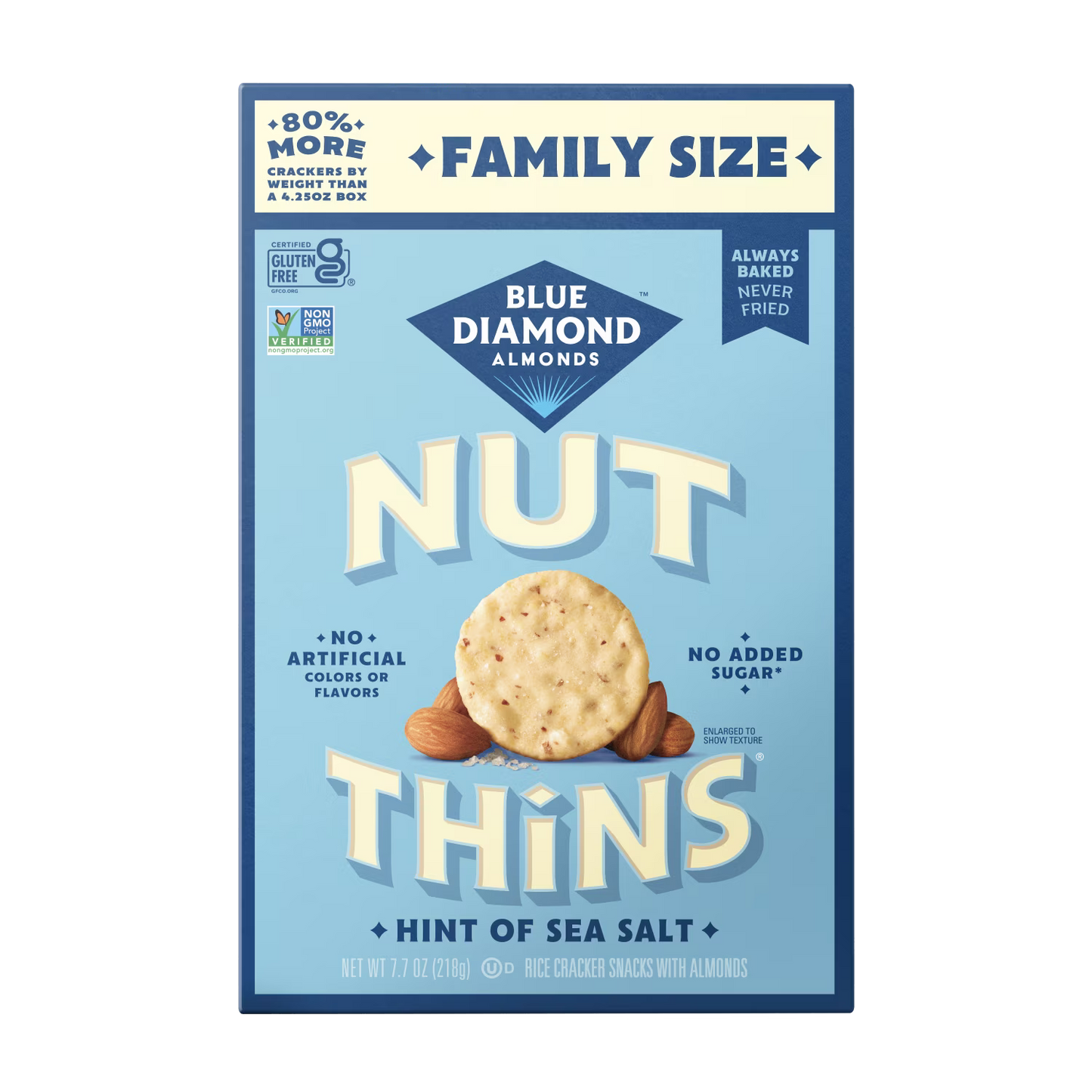 Blue Diamond Almond Nut-Thins Crunchy Rice Crackers, Baked, 7.7 oz, Shelf Stable, Gluten Free, Cardboard Box