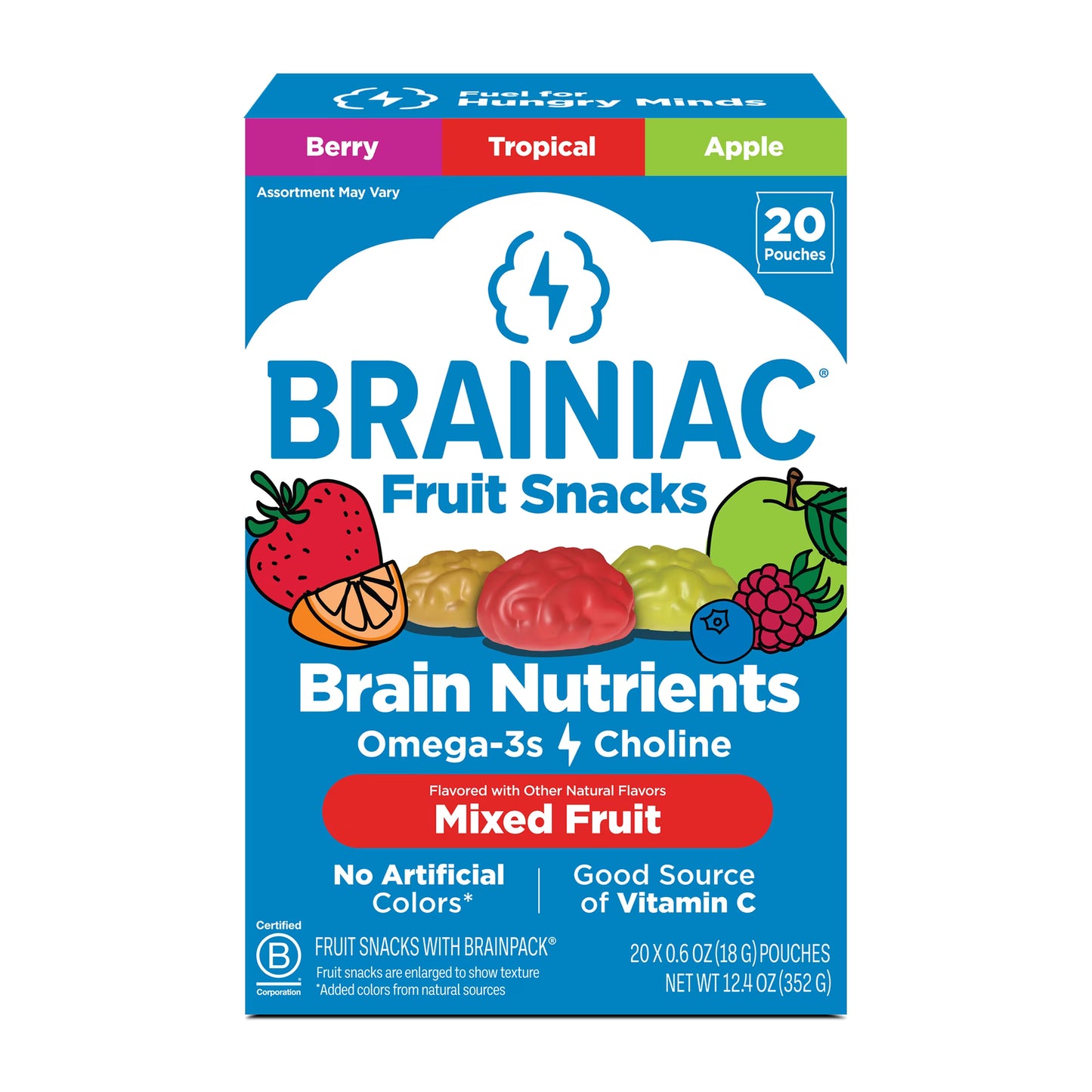 Brainiac Fruit Snacks with Brainpack, Mixed Fruit Flavor, 20 Count