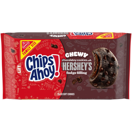 CHIPS AHOY! Chewy Hershey's Fudge Filled Soft Fudgy Chocolate Chip Cookies, Family Size, 14.85 oz