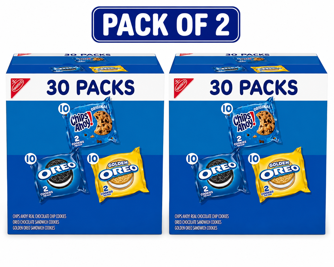 Nabisco Sweet Treats Cookie Variety Pack OREO, OREO Golden & CHIPS AHOY!, 30 Snack Packs(2 pack)