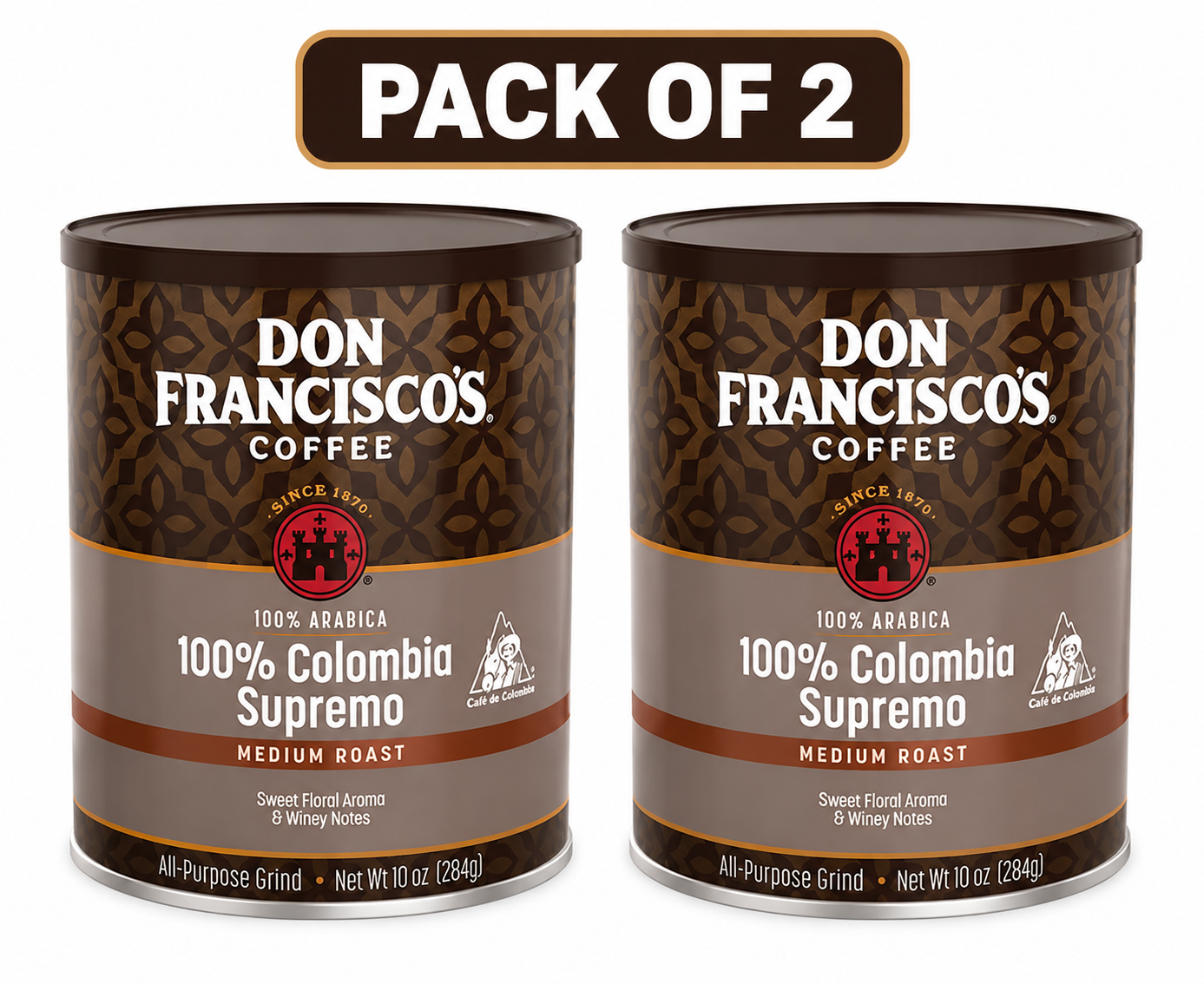 Don Francisco's Colombia Supremo Medium Roast Ground Coffee - 10 oz Can( pack of 2)