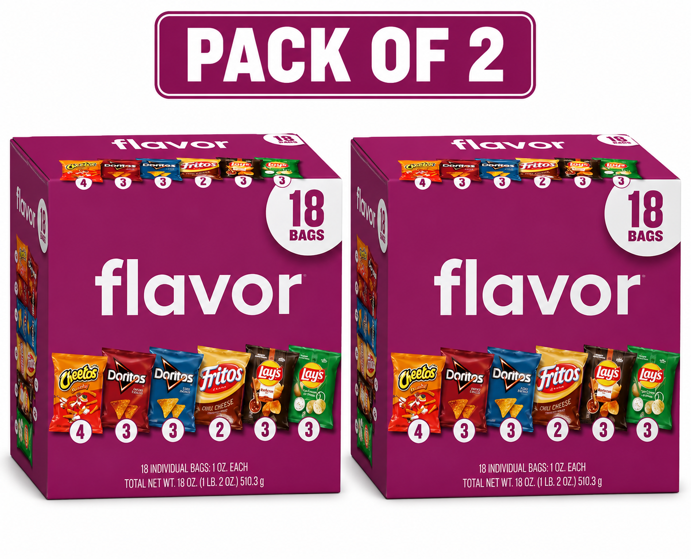 Frito-Lay Flavor Mix Snack Chips Variety, 18 Pack( 2 pack)