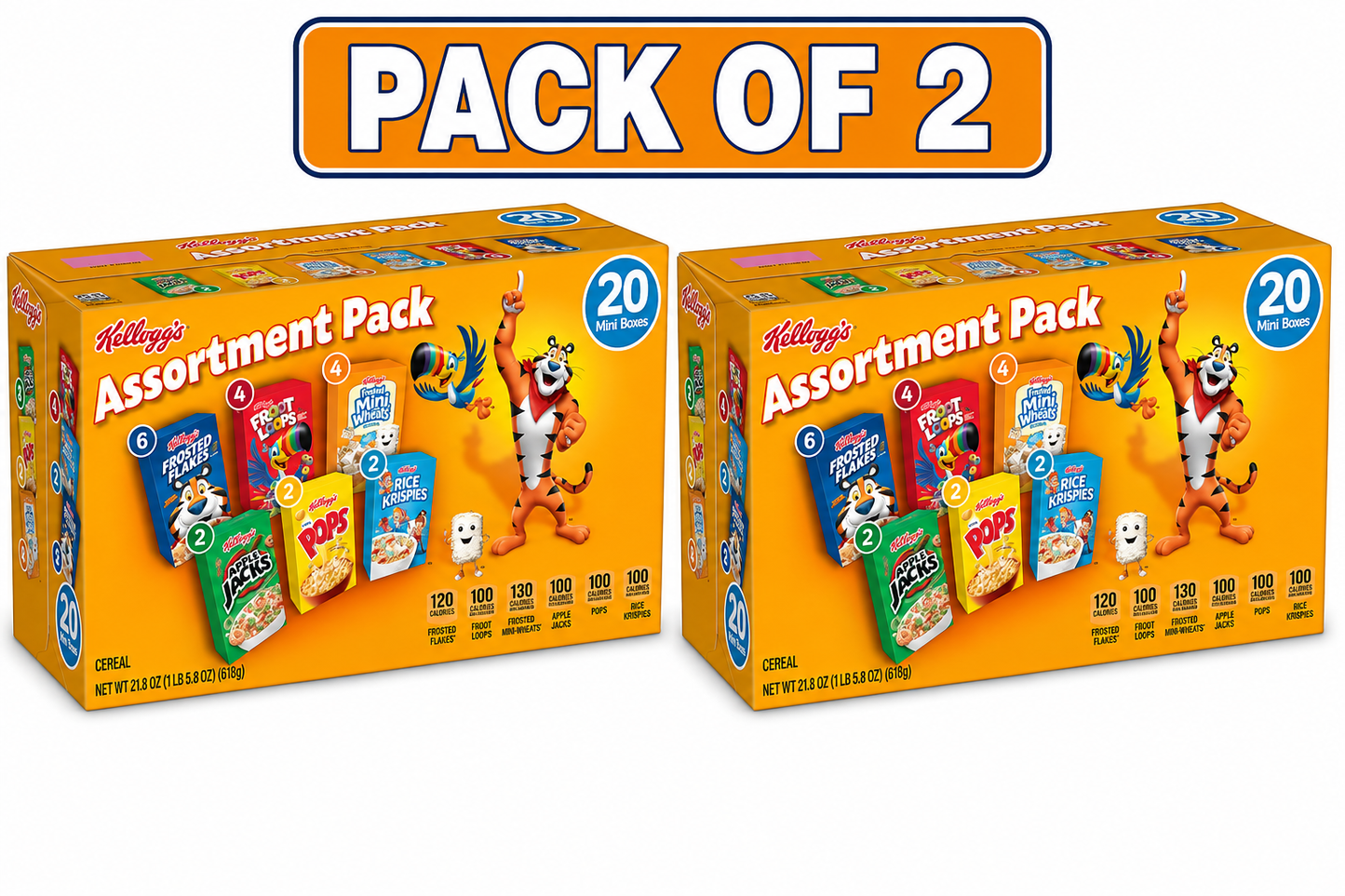 Kellogg's Assortment Pack Variety Pack Breakfast Cereal Box, 21.8 oz, 20 Count ( 2 pack)