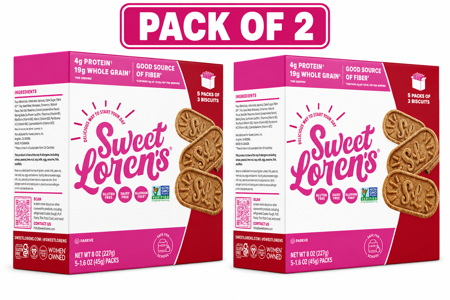Sweet Loren's Breakfast Biscuits, Cinnamon Sugar, Gluten Free, 15 Count, 1.6 oz (45g) Each (pack of 2)