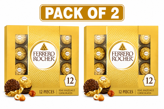 Ferrero Rocher Gourmet Hazelnut Milk Chocolate Gift Box, 12 Individually Wrapped Chocolates, 5.3 oz( pack of 2)
