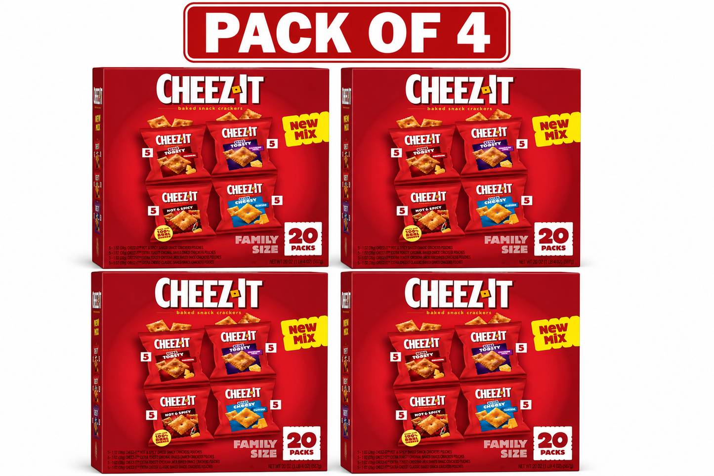 (pack of 4)Cheez-It Variety Pack Baked Snack Crackers, Lunch Snacks, 20 Count
