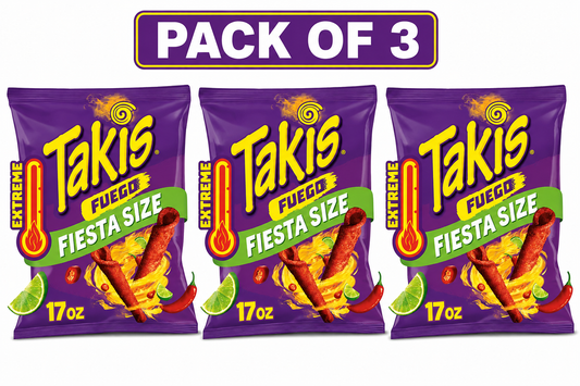 Takis Fuego 17 oz Fiesta Size Bag, Hot Chili Pepper & Lime Rolled Tortilla Chips(pack of 3)