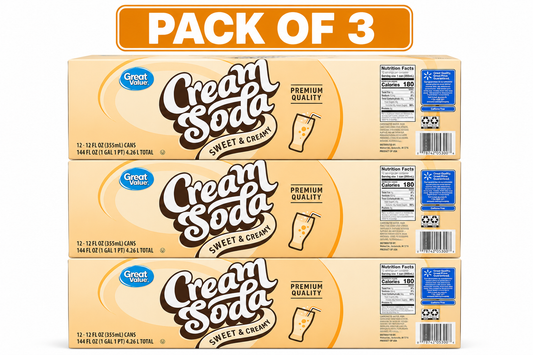 ( pack of 3)Great Value Cream Soda Pop, 12 fl oz, 12 Pack Cans