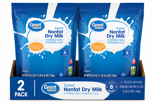 ( pack of 2)Great Value Instant Nonfat Dry Milk, 25.6 oz Bag, Makes 8 Quarts