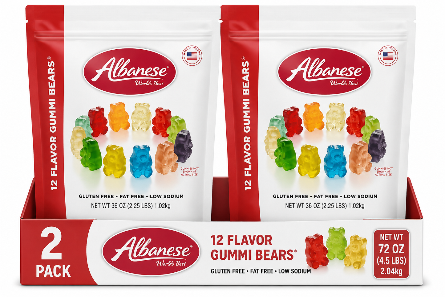 2 pack Albanese World's Best 12 Flavor Gummi Bears, Family Size Share 36 oz